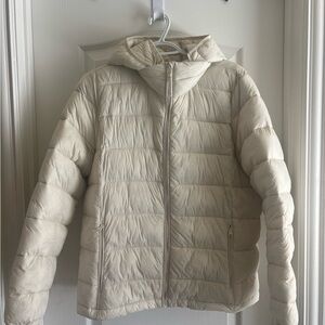 Abercrombie and Fitch Women’s L Cream Puffer Jacket with Hood